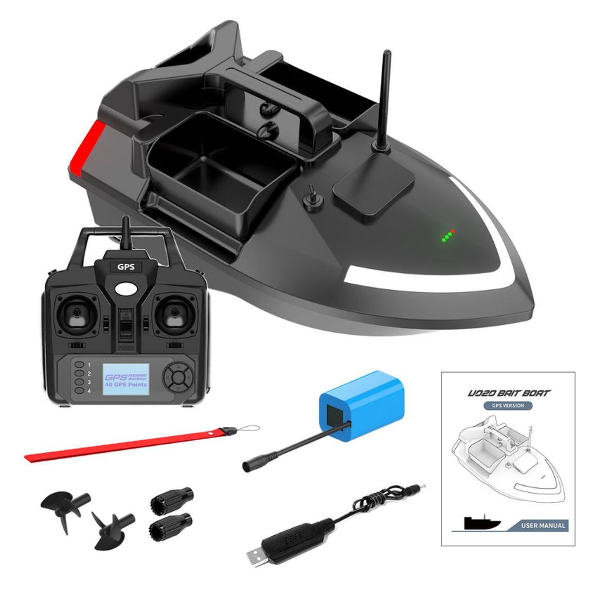 Bait boat V020 with GPS 12,000mAh black NEW ´24